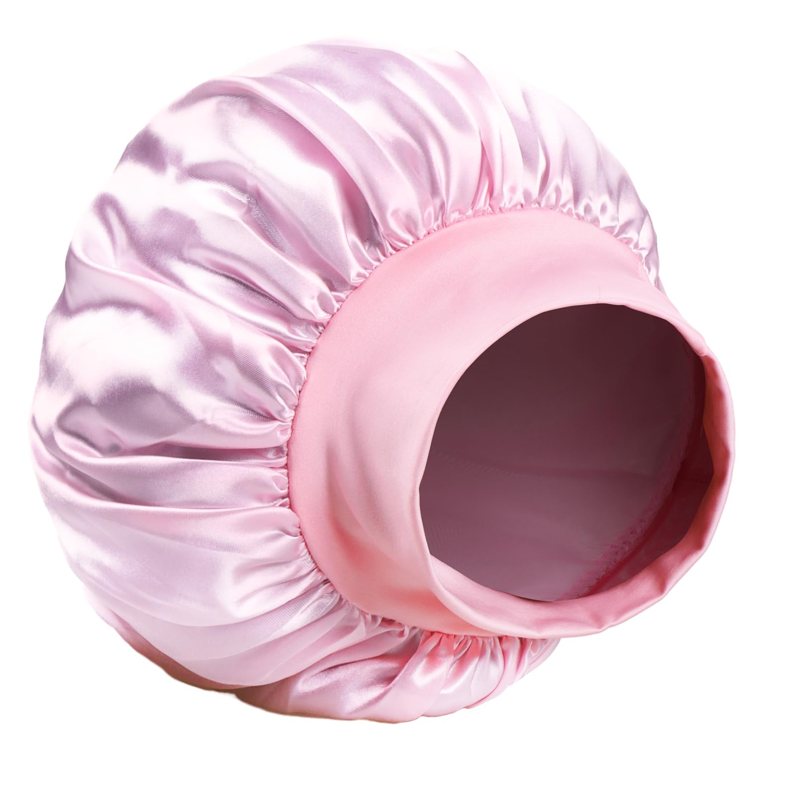 GOO GOO Satin Bonnet for Sleeping - Wide Elastic Band for Women and Men, Soft Hair Dryer for Long Curly Hair, #Pink