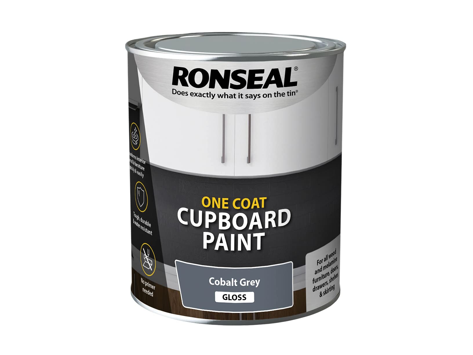 Ronseal One Coat Cupboard Paint - Cobalt Grey Gloss - 750ml