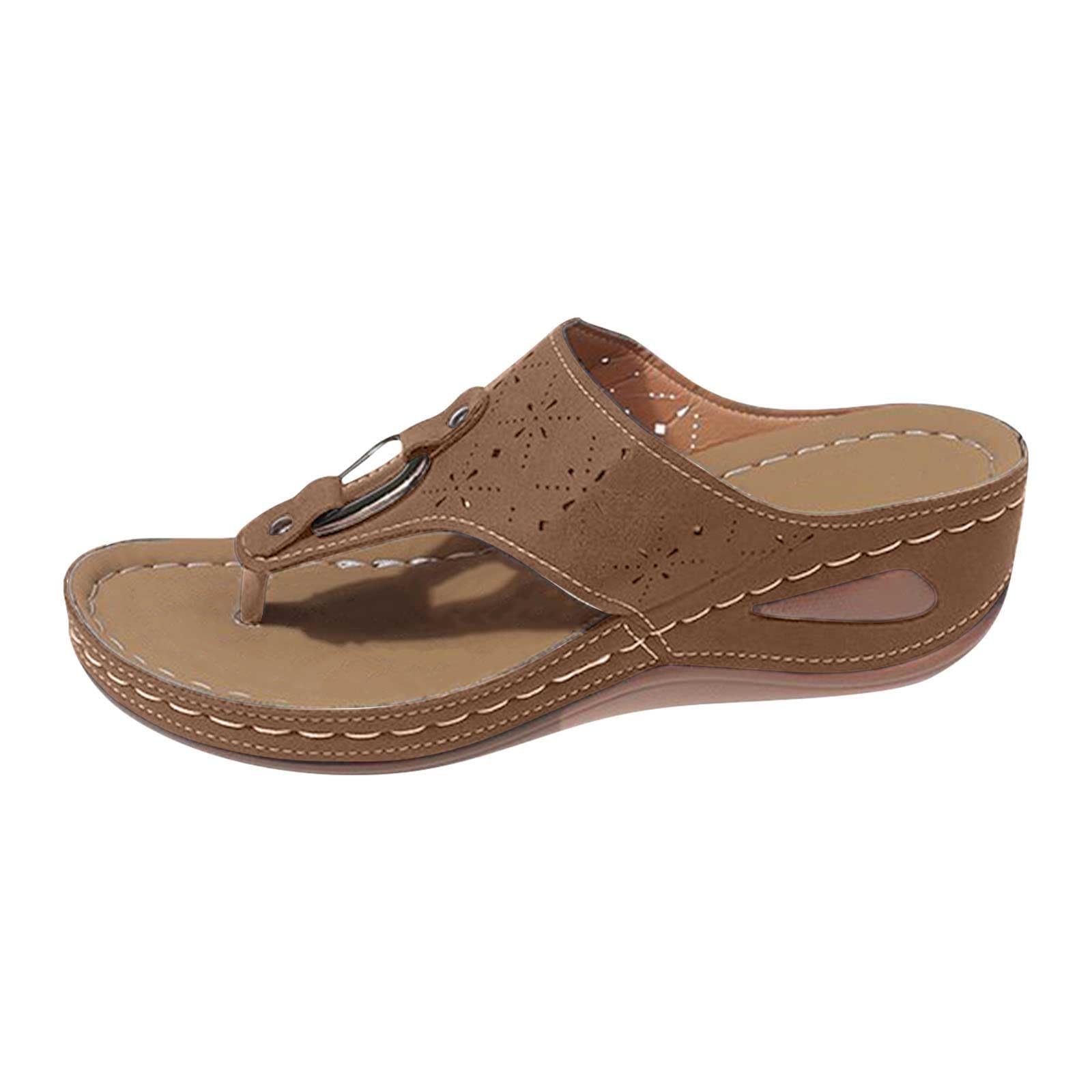 Women Miami Toe Loop Sandal Women'S Slippers Thick Bottom Hollow Beach Car Stitching Heel Flops Womens Slipper Socks With Grippers Shoes Ladies Flip Foot Thongs Summer For Size 4 Arch