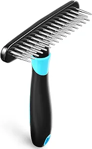 Dog rake deshedding dematting Brush Comb - Undercoat rake for Dogs, Cats, matted, Short,Long Hair Coats - Brush for Shedding, Double Row Stainless Steel pins - Reduce Shedding by 90% (Blue)