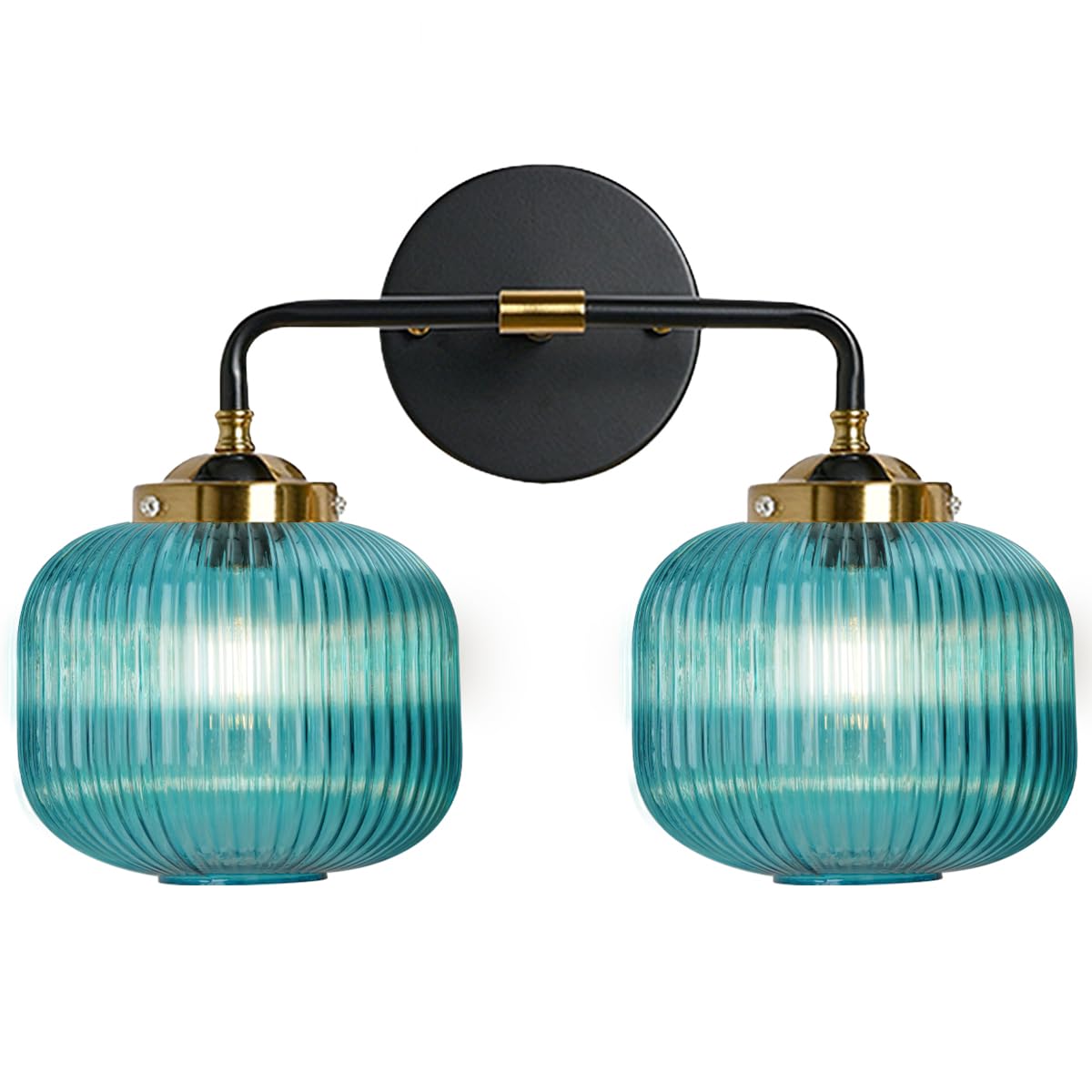 Bathroom Mirror Vanity Light Fixture 2 Lights Blue Globe Shade Vintage Glass Wall Light fixtures Black Gold Bathroom Lights Modern Retro Wall Sconce for Above Kitchen Sink Bedroom