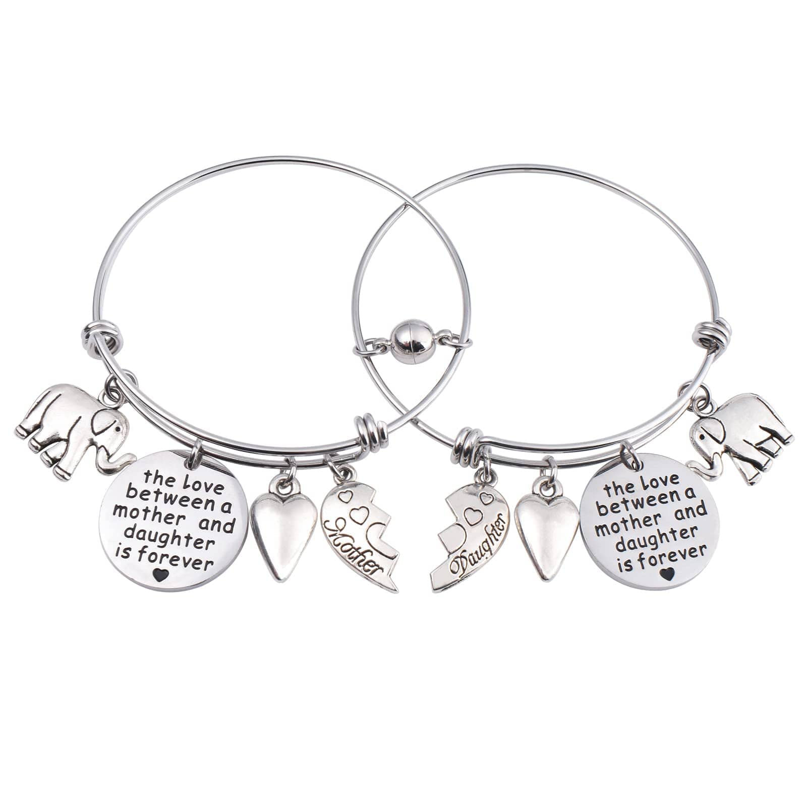 Miss PinkWomen Mother Daughter Bracelet Jewelry Gifts Mothers Day Bracelet Bangle Charms Mom Bracelet From Daughter Magnetic Matching Daughter Bracelet Set From Mom Elephant For Teen Girls