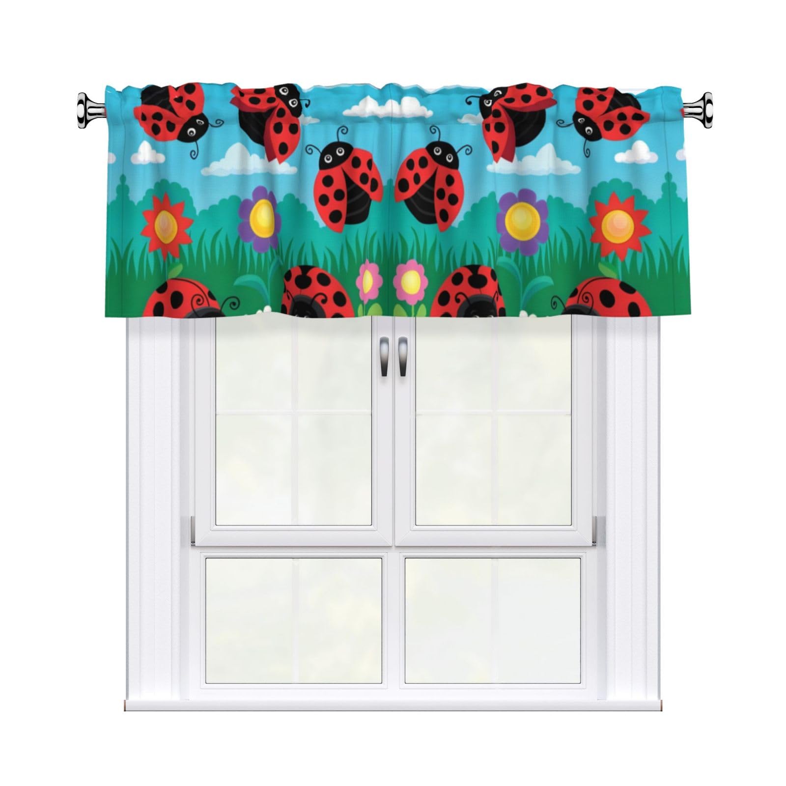 YYHHAOFA Ladybug landscape Prints Durable Kitchen Window Layer – 54x18 Inch 100% Polyester Valance with Precision Construction