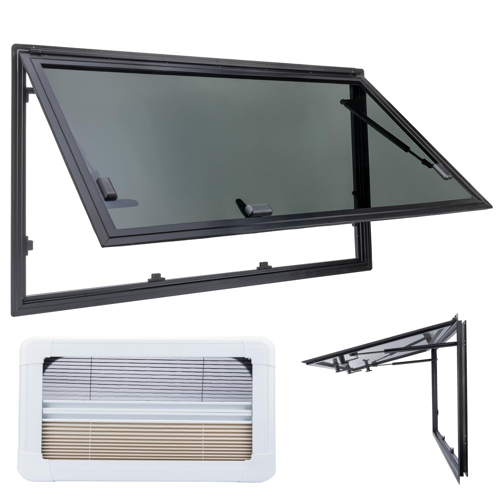Ausstellfenster Camper 900x500mm, Wohnmobilfenster Seitenfenster mit integriertem Rollo & Fliegengitter, RV Push Fenster für Van, Camper & Wohnwagen Fenster