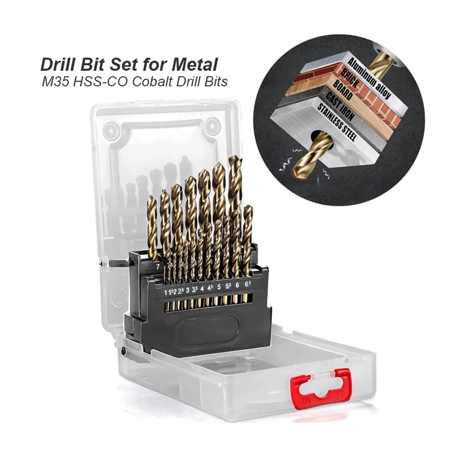 Juego De Brocas Cobalto M35 for Acero Inoxidable | Juego de puntas HSS-Co M35 de cobalto al 5 %: servicio pesado for acero, hierro fundido y madera(Drill Bit Metal 25pc)