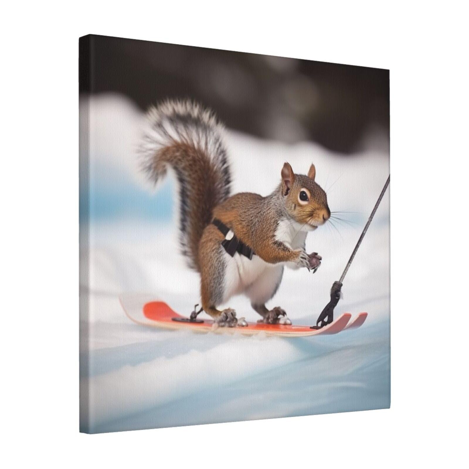 FodPand Skiing Squirrel Canvas Wall Art for Living Room Wall Decor 16"x16" Modern Artwork Painting Pictures Hanging Canvas Prints Aesthetic Wall Art for Bedroom Bathroom Office Wallart Decor