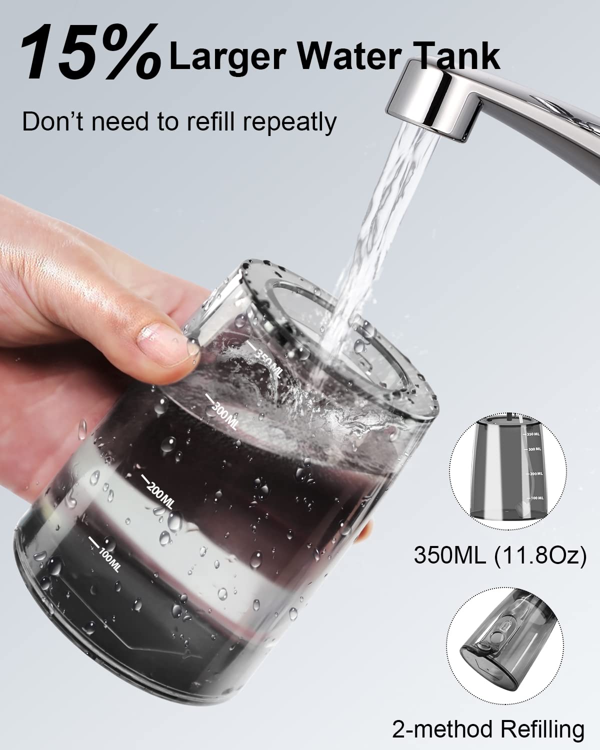 MySmile Idropulsore dentale senza fili da 350 ml, per la pulizia dei denti, impermeabile IPX7, portatile, per la pulizia dei denti, con 5 modalità, 8 punte a getto e una borsa da viaggio (bianco)