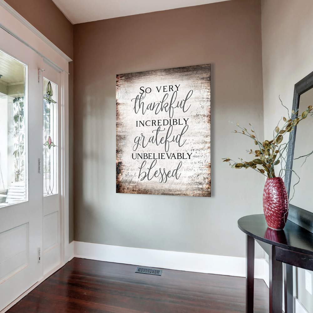 Sense Of Art | So Very Thankful Quote | Wooden Framed Canvas | Ready to Hang Wall Art for Home Decoration (Brown, 30x40)…