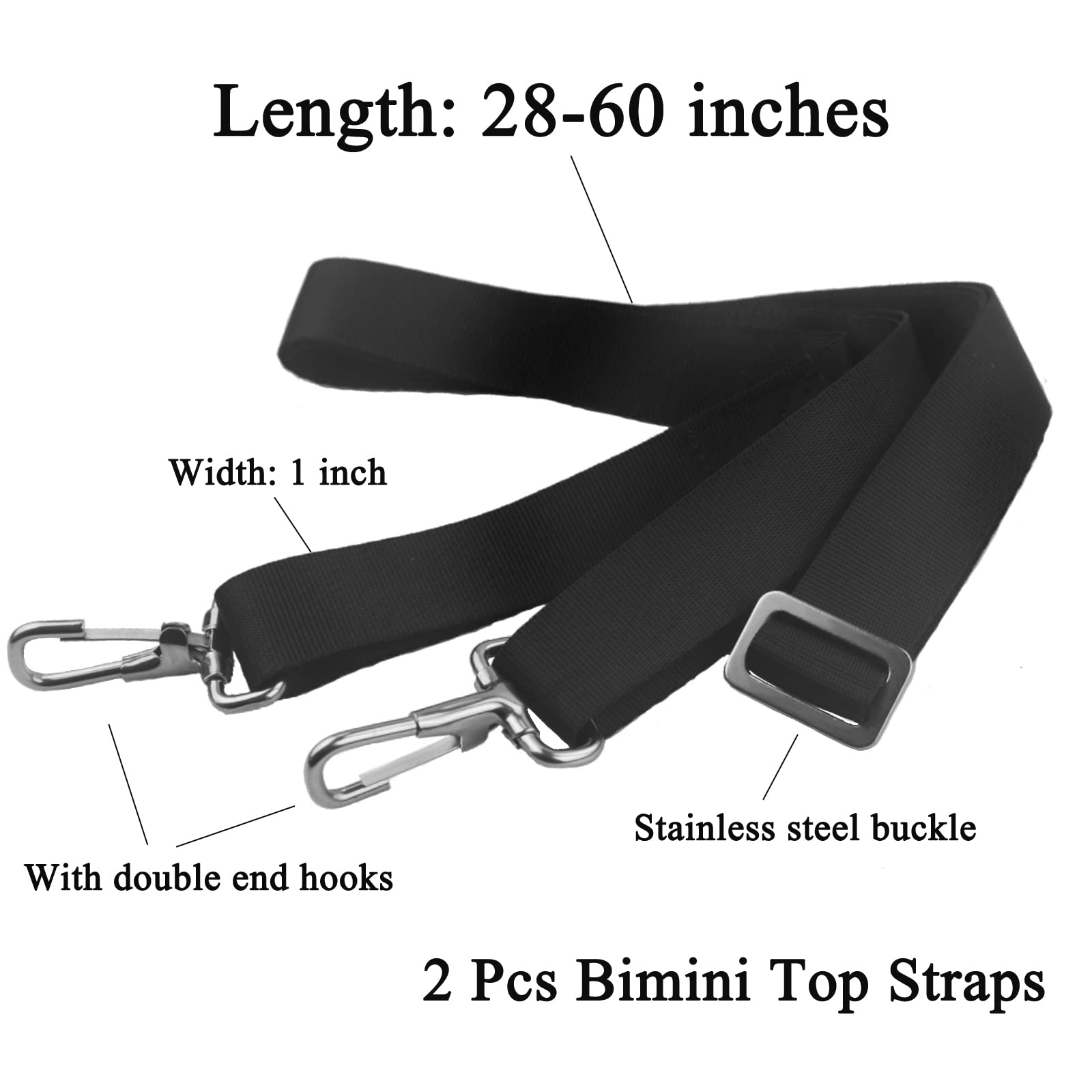 RUSON 2 Pack Adjustable Bimini Boat Top Straps w/Double End Snap Hook, Heavy Duty Boat Canopy Straps 28