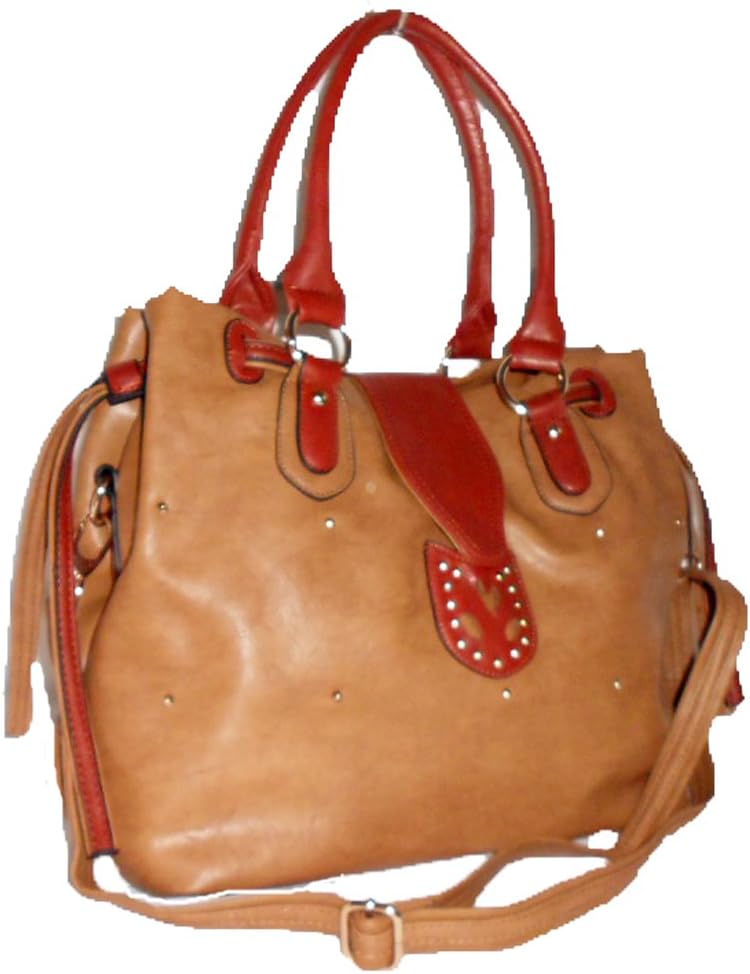 Mira Brown Khaki Studs Embedded Pads L Shoulder Bag Handbag Purse