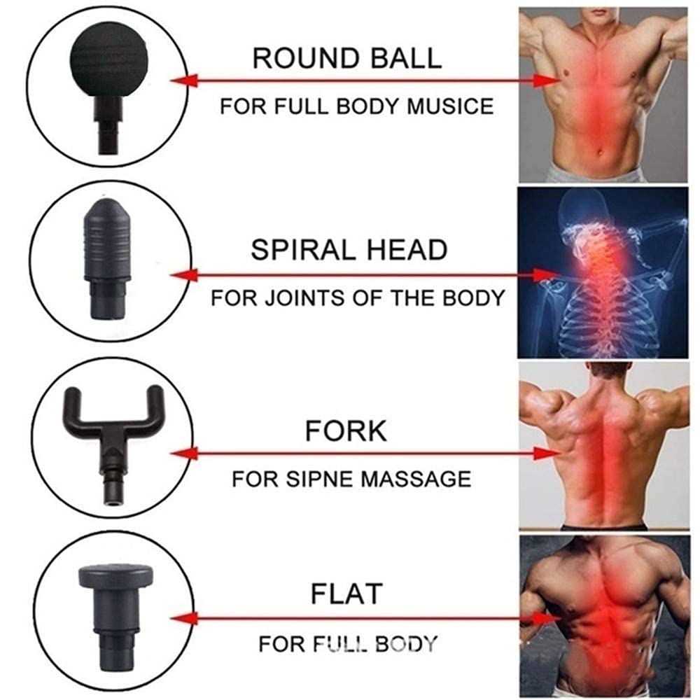 Manav acupressure products muscle body massage guns with 6-speed, 4 massage heads for pain and stress relief, with battery powered, black Manav acupressure products muscle body massage guns with 6-speed, 4 massage heads for pain and stress relief, with battery powered, black