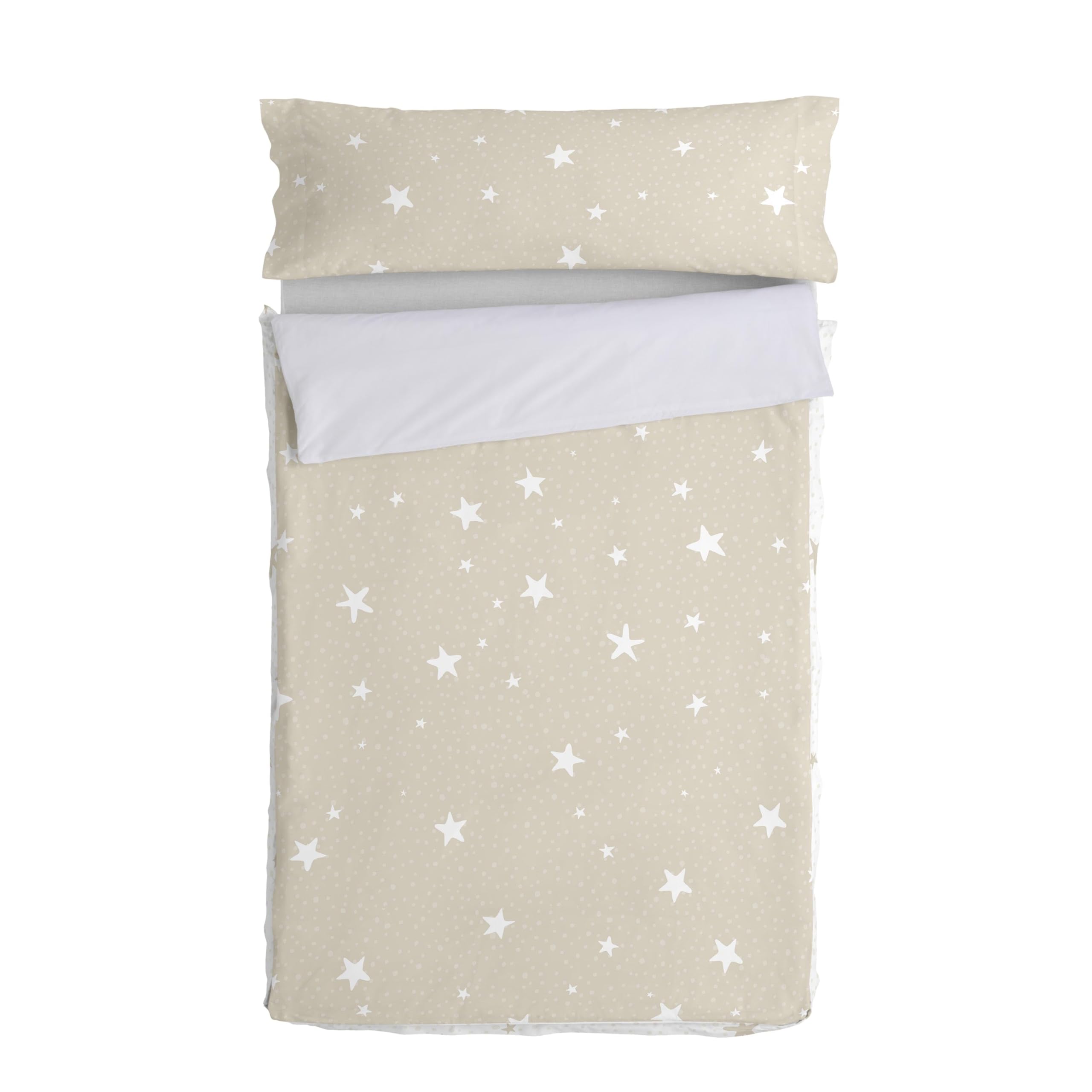 Little Star Beige Saco nórdico Beige, 90x200 cm (Cama 90) Sin Relleno, 100% Algodón, Calidad de 150 Hilos