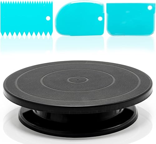 Miniatura 1 de Rueda giratoria de 11 pulgadas para esculpir tartas giratorias, soporte de mesa giratoria de pintura negra para rociar pintura, con 3 herramientas