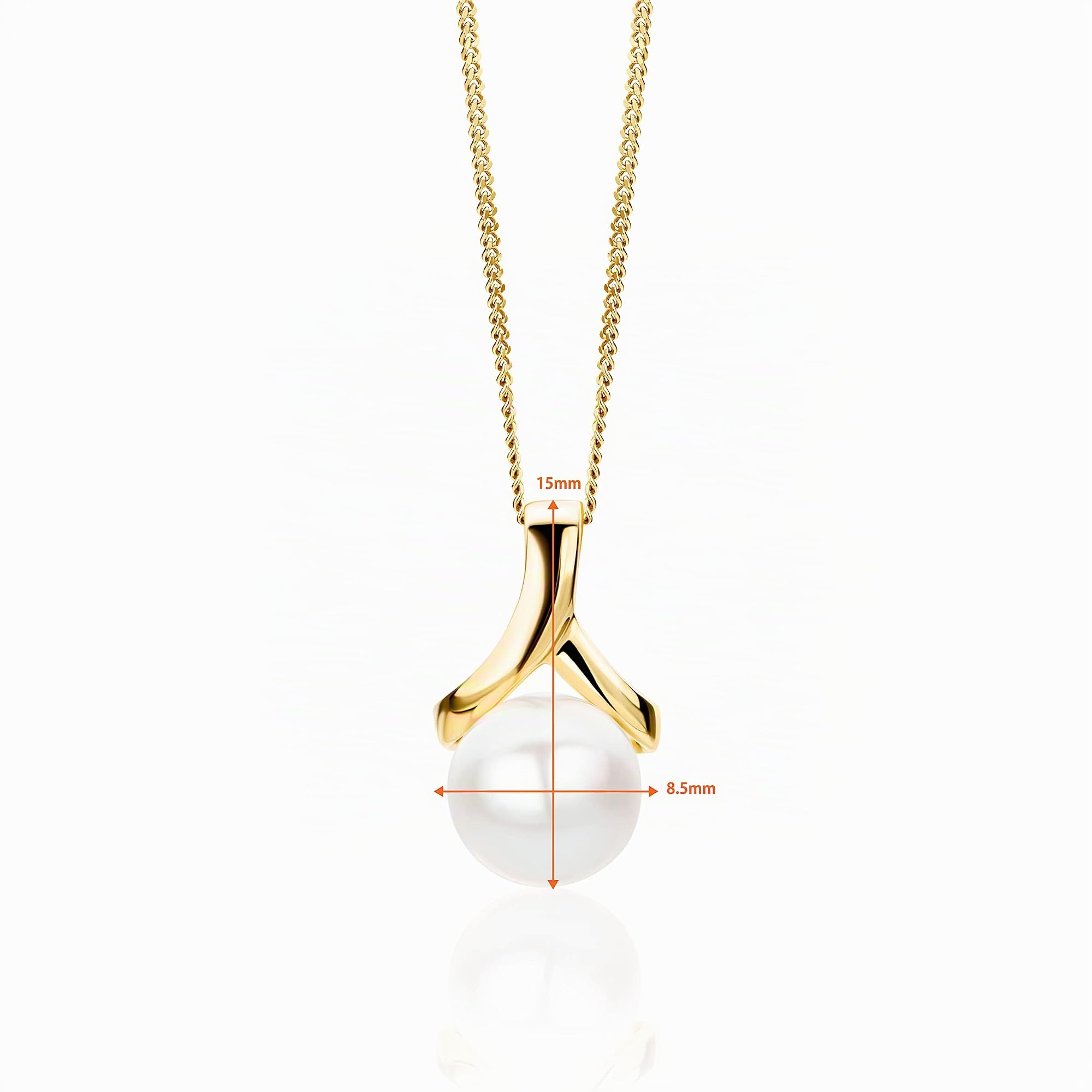 Orovi Halskette Damen – 9 K Gelbgold 375 – Perlenkette, Kette Gold mit weiße Süßwasserperle 7.5 mm, Kettenanhänger Gold, Hypoallergene Goldkette 45 cm, Goldschmuck, Schmuck Damen, mit edler Schmuckbox
