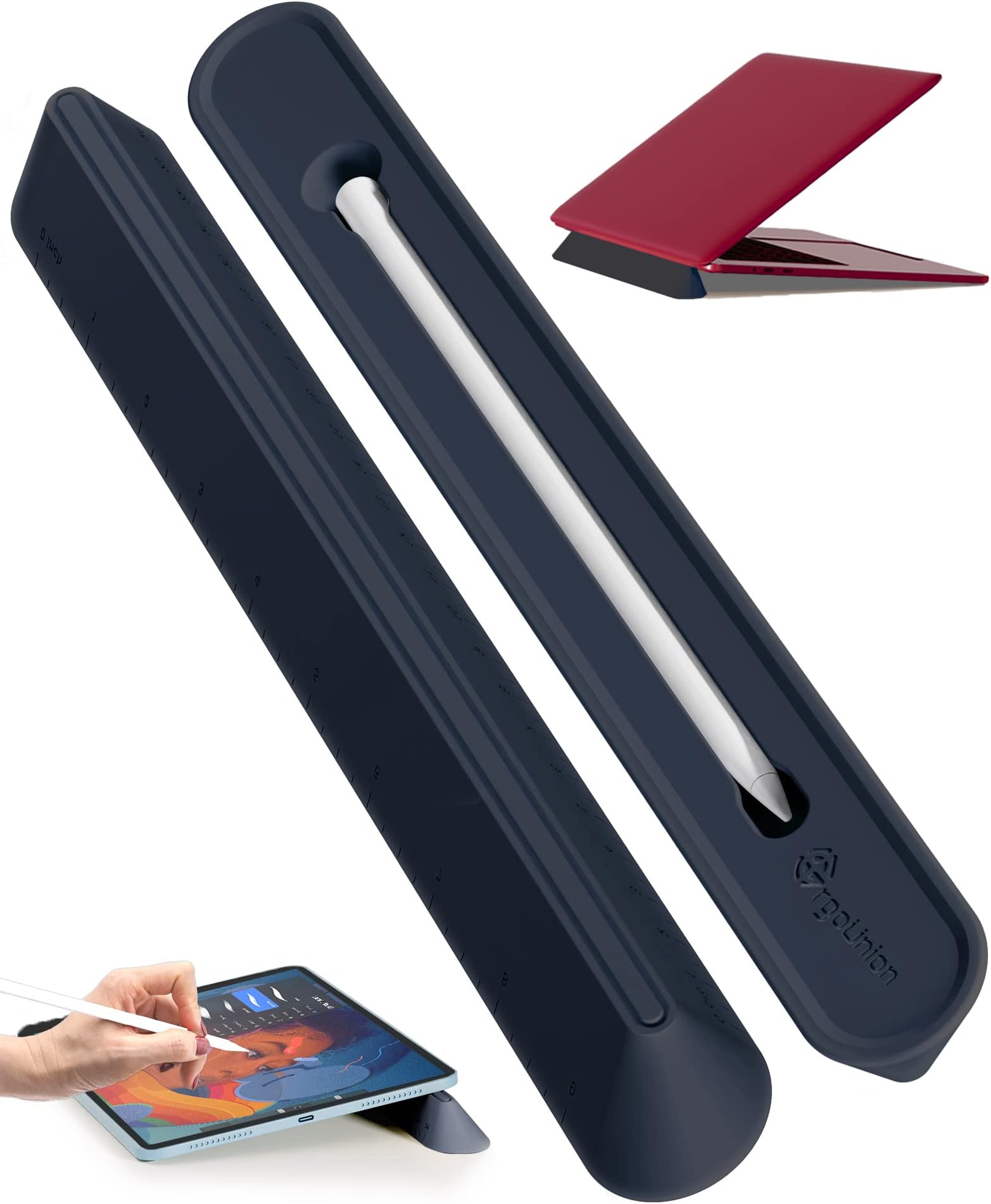 ergounion 3 in 1 Silicone Laptop Stand, Keyboard Riser for Ergonomic Typing/Reading, Portable Laptop Cooling Stand, for Home Office School and Travel, Oval Base, Midnight