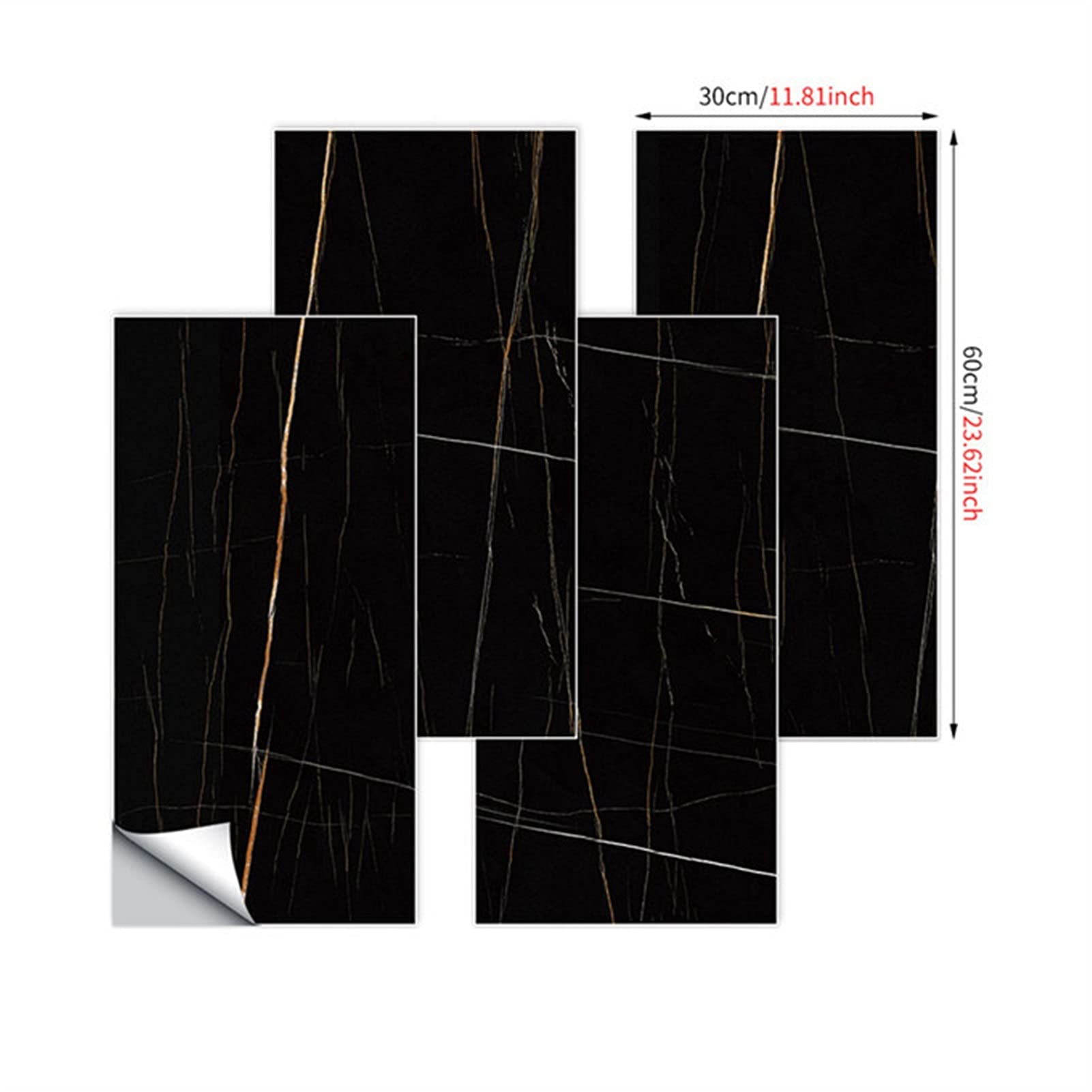 Adesivi ​Murali 4 PZ. Adesivi murali in marmo nero autoadesivo FAI DA TE Carta da parati impermeabile for bagno Decorazione da cucina Decalcomania for la casa Decor Home 30x60cm Wallpaper