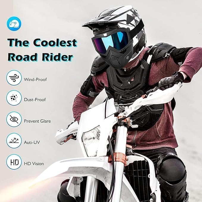 Casakit Goggle mask Anti Scratch UV Protective Face&Eyewear Mask,Anti Fog,Windproof, Dirt Shield and Detachable Bike Riding Goggles Mask,with Adjustable Elastic Strap Face mask. (Rainbow Visor)