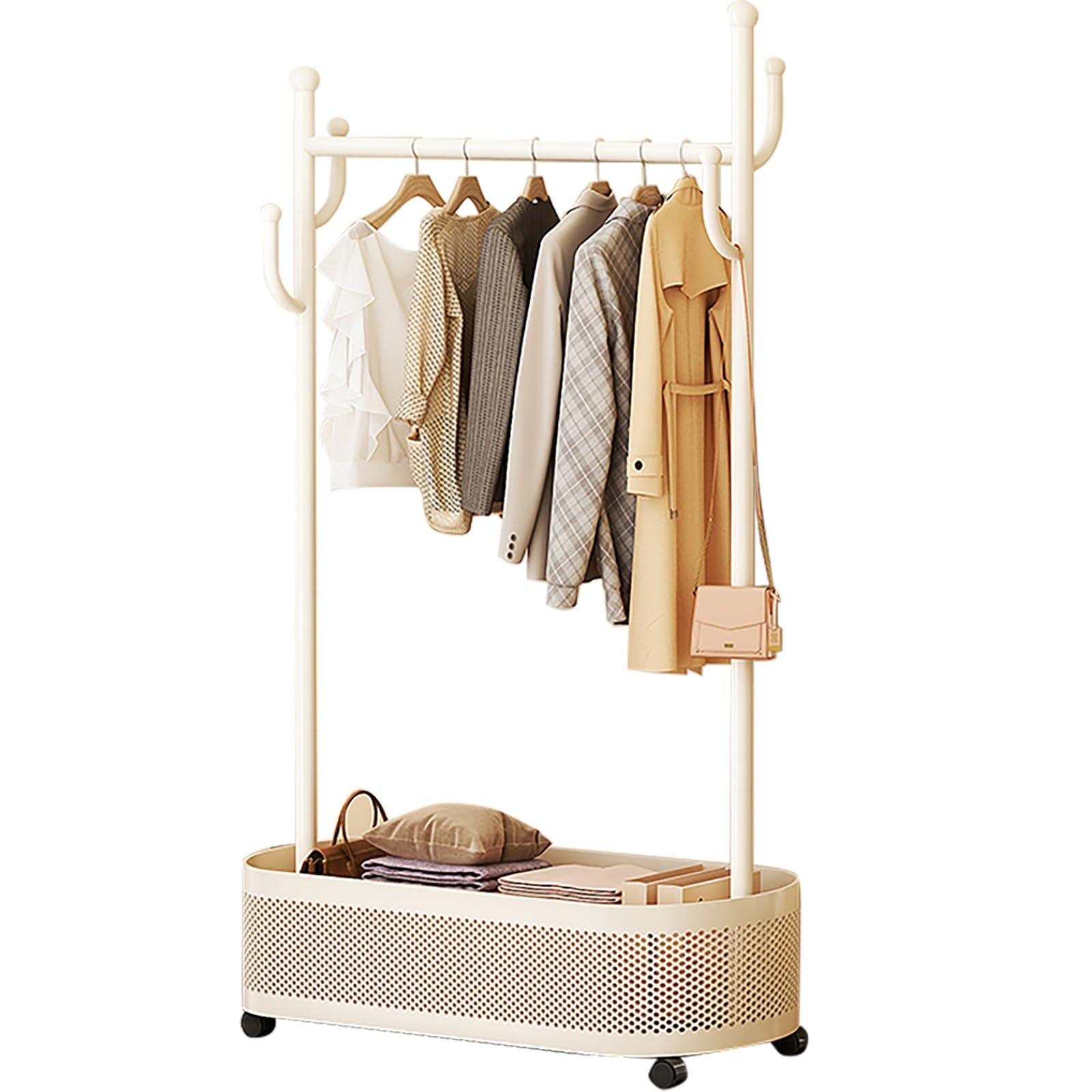 YNBSHGAA Rolling Garment Rack Floor Clothes Hanger Metal Sturdy Easy Assembly White 100cm/39.4in Perfect for Home Retail Use,Bianco-60cm/23.6in
