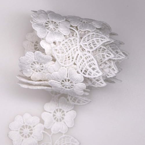 Miniatura 3 de Cinta de encaje con estampado de hojas de flores blancas para coser manualidades, envoltura de regalos y decoraciones de boda nupcial
