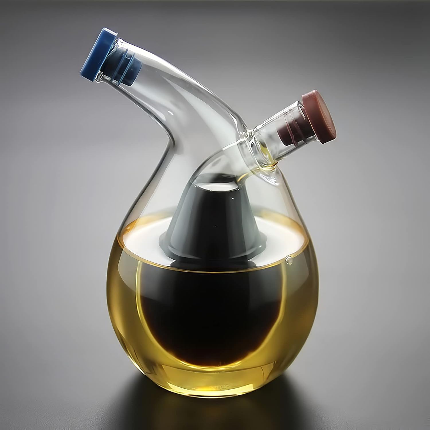 Dispenser per olio, 2 in 1, dispenser per olio d'oliva e aceto, in vetro trasparente, contenitore per condimenti a tenuta stagna, per olio vegetale e oliva, 2 pezzi