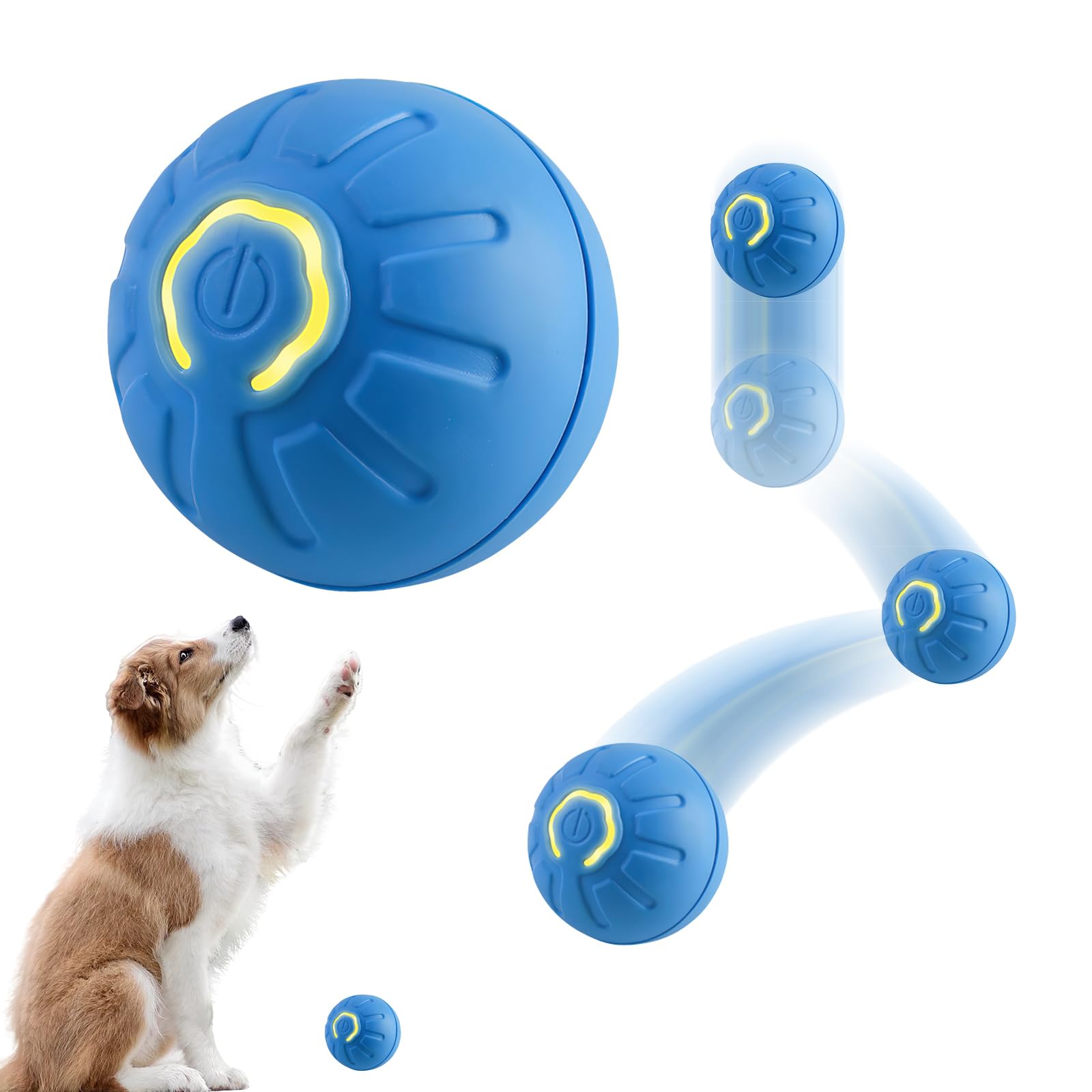 YOAOSER Interactive Dog Ball, Automatic Active Rolling Balls for Small Medium Dogs Cats,Electric Smart Self-Moving Dog Toys, Automatic Bouncing and Self-Rolling Ball for Puppy/Small/Medium (blue)