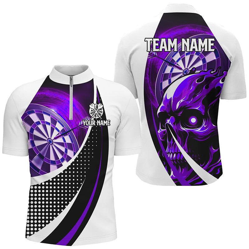 Personalisierte lila Dartscheibe 3D-gedruckte Totenkopf-Dartshirts für Männer & Frauen - Individuelle Coole Dart-Team-Trikots T1989