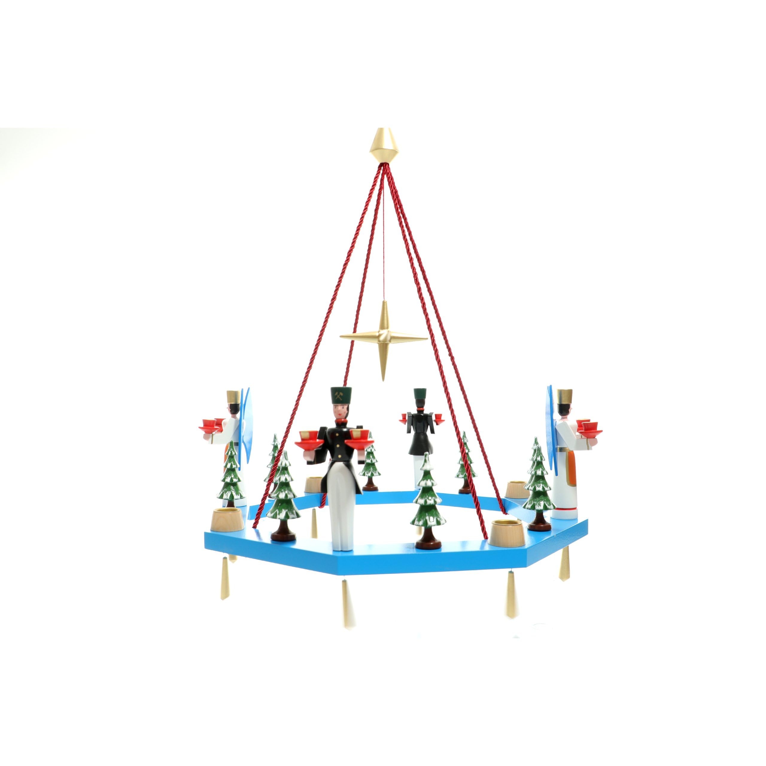 Rudolphs Schatzkiste Lichterkranz Adventskranz blau mit Engel und Bergmann BxT = 38x38cm NEU Leuchter Hängeleuchter Advent Kerzen Dekoration Seiffen Erzgebirge Holz Weihnachten