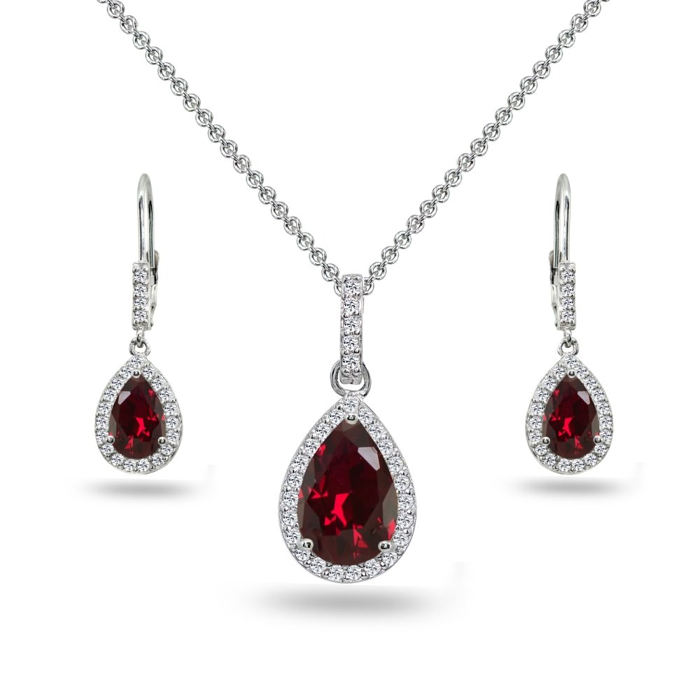 B. BRILLIANTJewelry Sets for Women, Necklace and Earring Sets for Women, Birthstone Jewelry, Genuine or Synthetic Gemstones, Teardrop Necklace and Dangle Earrings, Pendant Necklace, Sterling Silver Jewelry