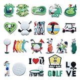 18個の漫画テーマ PVCシューズフラワーオーナメントDIY取り外し可能な オーナメント、ビーチシューズ オーナメント、 シューズフラワー、子供、女の子、男の子の靴の花のアクセサリー や穴あきボトル、バッグ、ブレスレットの装飾に最適(ゴルフをテーマにした靴の花飾り)