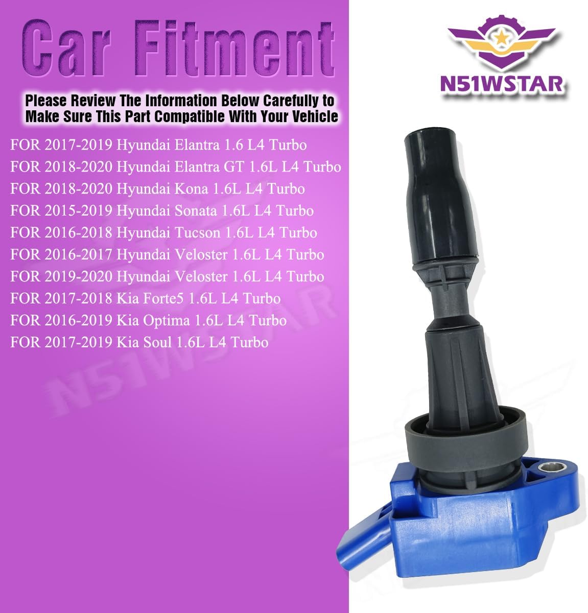 Performance Ignition Coil Packs Set Of 4 Compatible With Hyundai Elantra Kona Sonata Elantra GT Tucson Veloster Kia Forte5 Optima Soul 1.6T L4 Replacement For 27301-2B120 UF817