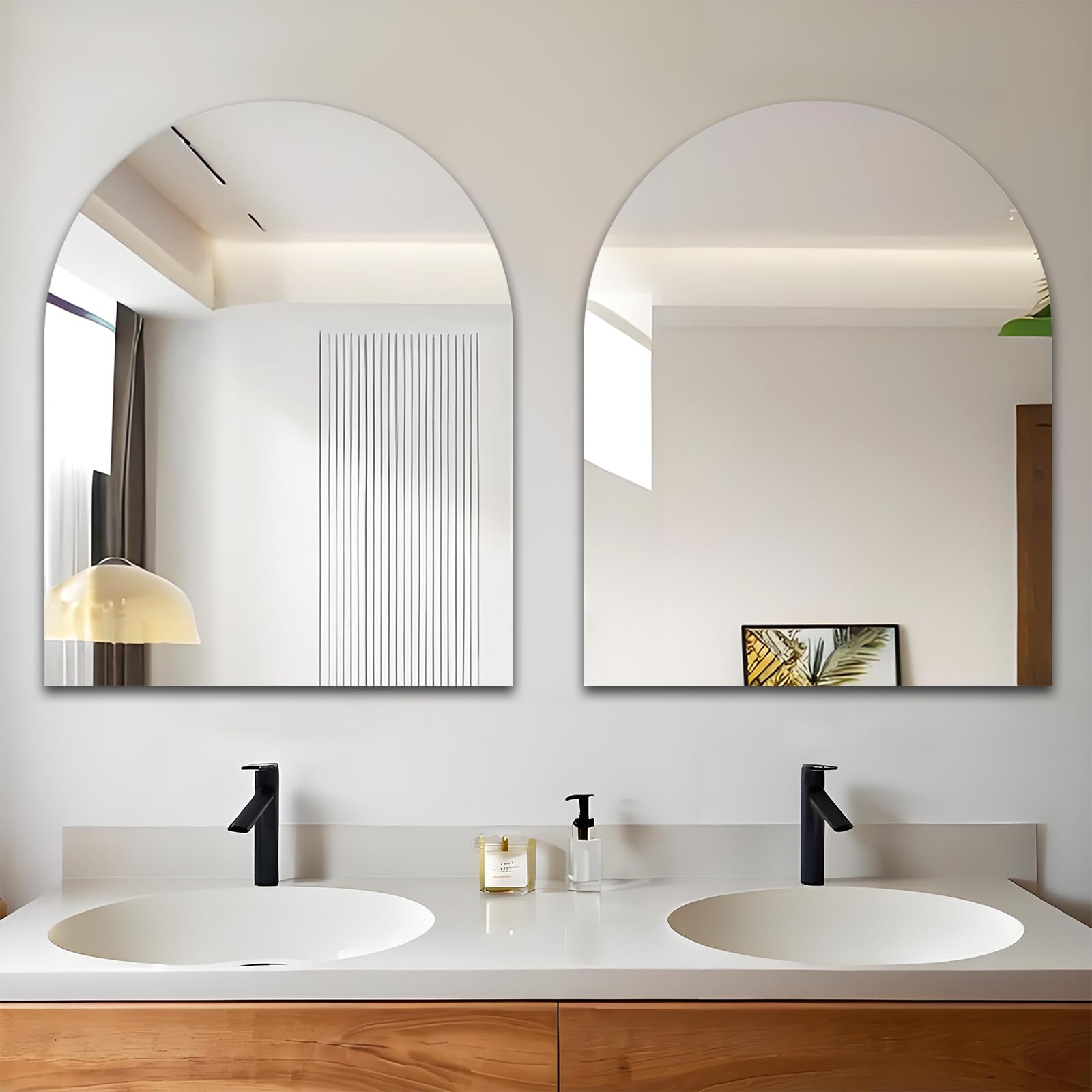 Miroir Mural en Verre sans Cadre 40 x 50 cm Arch Miroir de Maquillage Miroir Autocollant Mural Décorative pour Chambre Salon Salle de Bain Porte