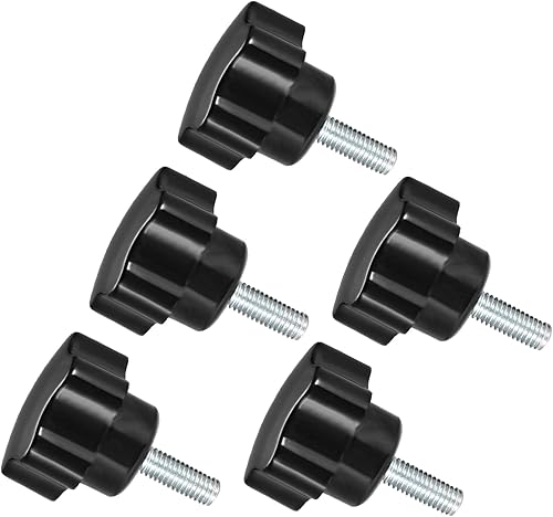 Miniatura 10 de Perillas de sujeción de estrella, rosca macho M6 x 0.394 pulgadas, cabeza de 1.220 in, mango de tornillo de pulgar de plástico, perno roscado negro