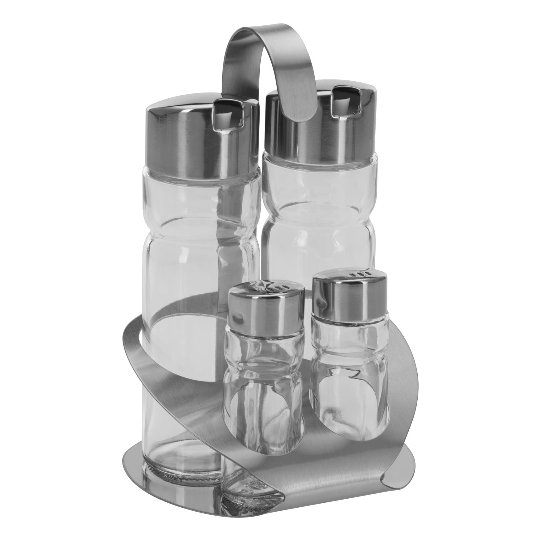 Westmark Ampolliera per sale, pepe, olio e aceto, 5 pezzi, Capacità: 2x 40 ml/2x 160 ml, Acciaio inox/Vetro, Wien, Argento/Trasparente, 65052260