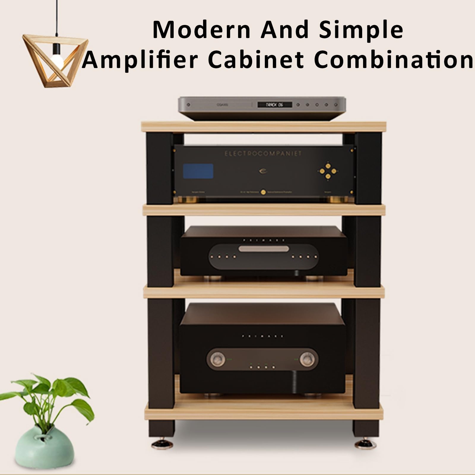 Soporte de rack doble resistente, estéreo móvil, reproducción de discos, centro de medios AV, consola de entretenimiento (negro profundo, 60 x 48 x 58 cm)