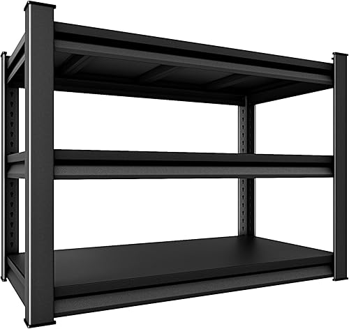 Miniatura 7 de Estantería de garaje de 3 niveles de 40 pulgadas de ancho, estantes de almacenamiento de garaje de 1500 libras, estantes de metal y estantes de