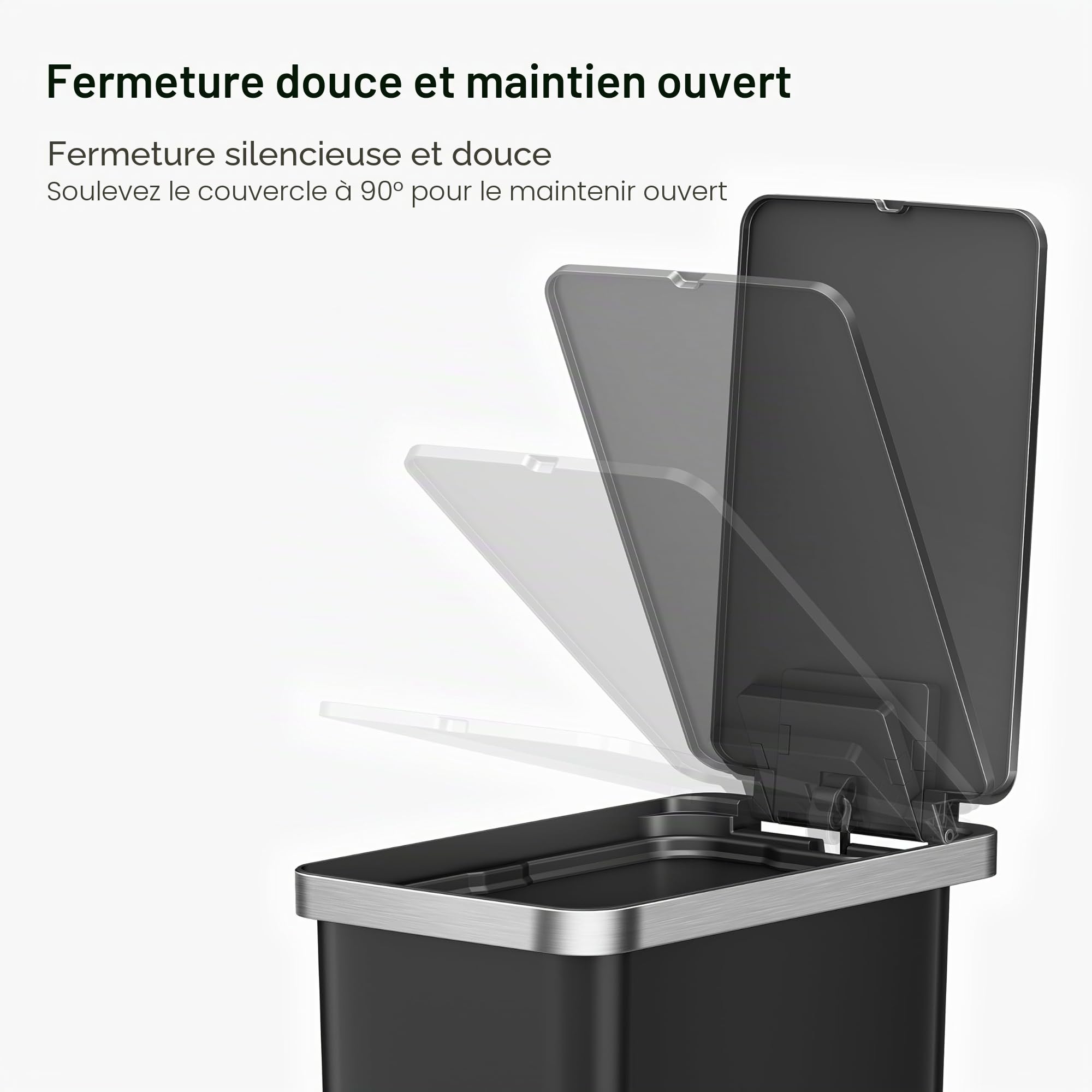 Poubelle de cuisine EKO Hana à pédale fermeture douce couvercle ouvert noir