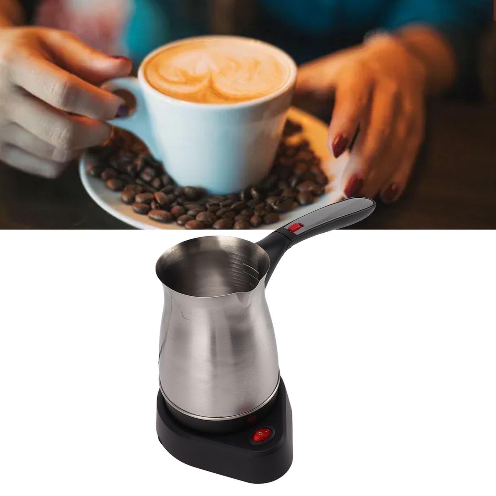 Zerodis Cafetera Turca Auténtica Cafetera Turca Eléctrica de 500 Ml y 600 W con Mango Plegable Antiescaldaduras Disfrute de un café Turco Rico y Aromático en Casa
