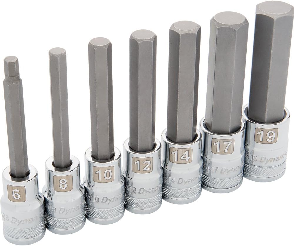 Dynamic Tools 1/2" Drive 7 Piece, Metric Long, Hex Socket Set, 6mm - 19mm