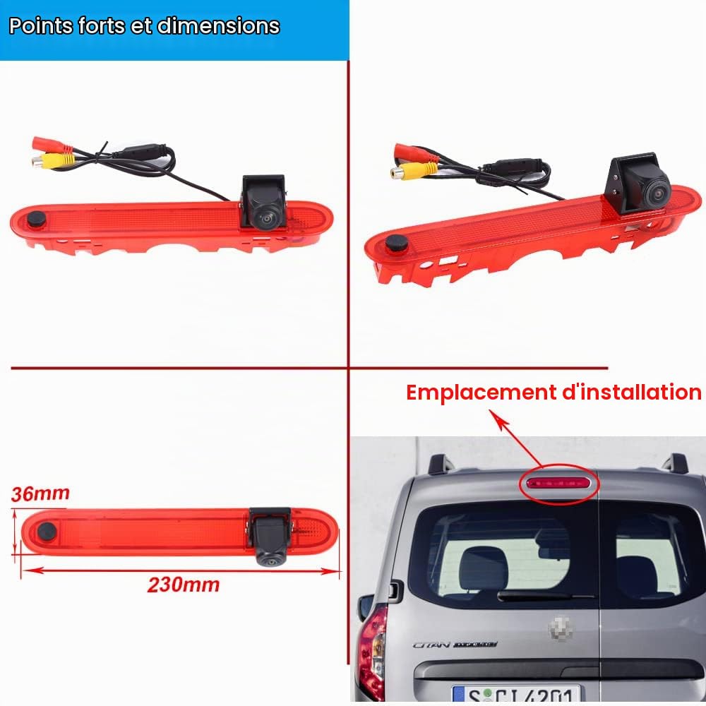 4.3" Pouces HD Rétroviseur Moniteur + HD Vision Nocturne IR Feu de Freinage Caméra de Recul Remplacement pour Renault Kangoo II 2007-2021/Mercedes-Benz Citan Tourer W415 Micro Camper 2012-2021