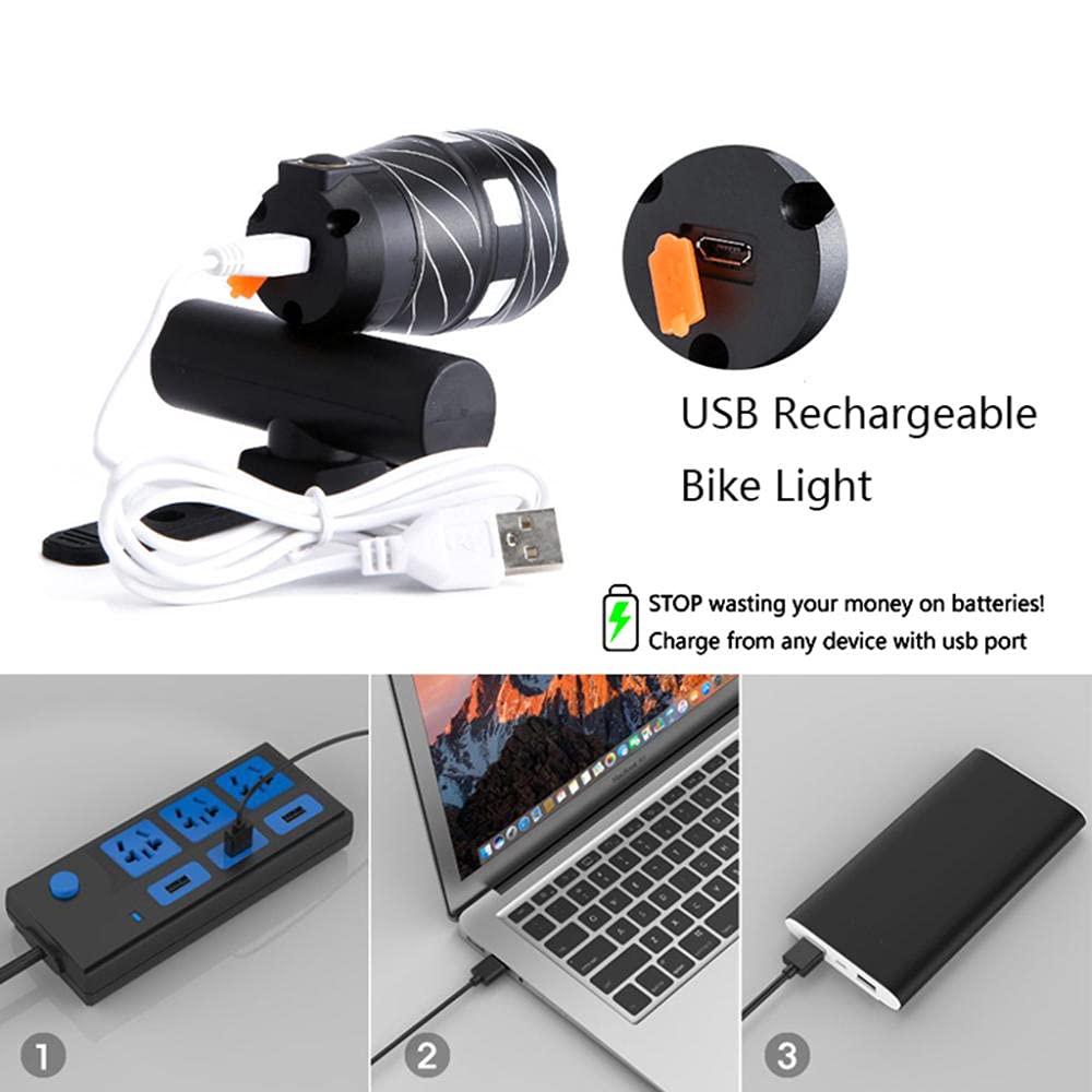 Ensemble Lumière Vélo, Lampe Vélo LED Rechargeable USB Eclairage Avant et Arrière, 3 Modes Réglables, Étanche IPX5, Éclairage Vélo pour Cyclysme VTT, VTC, Bicyclette Super