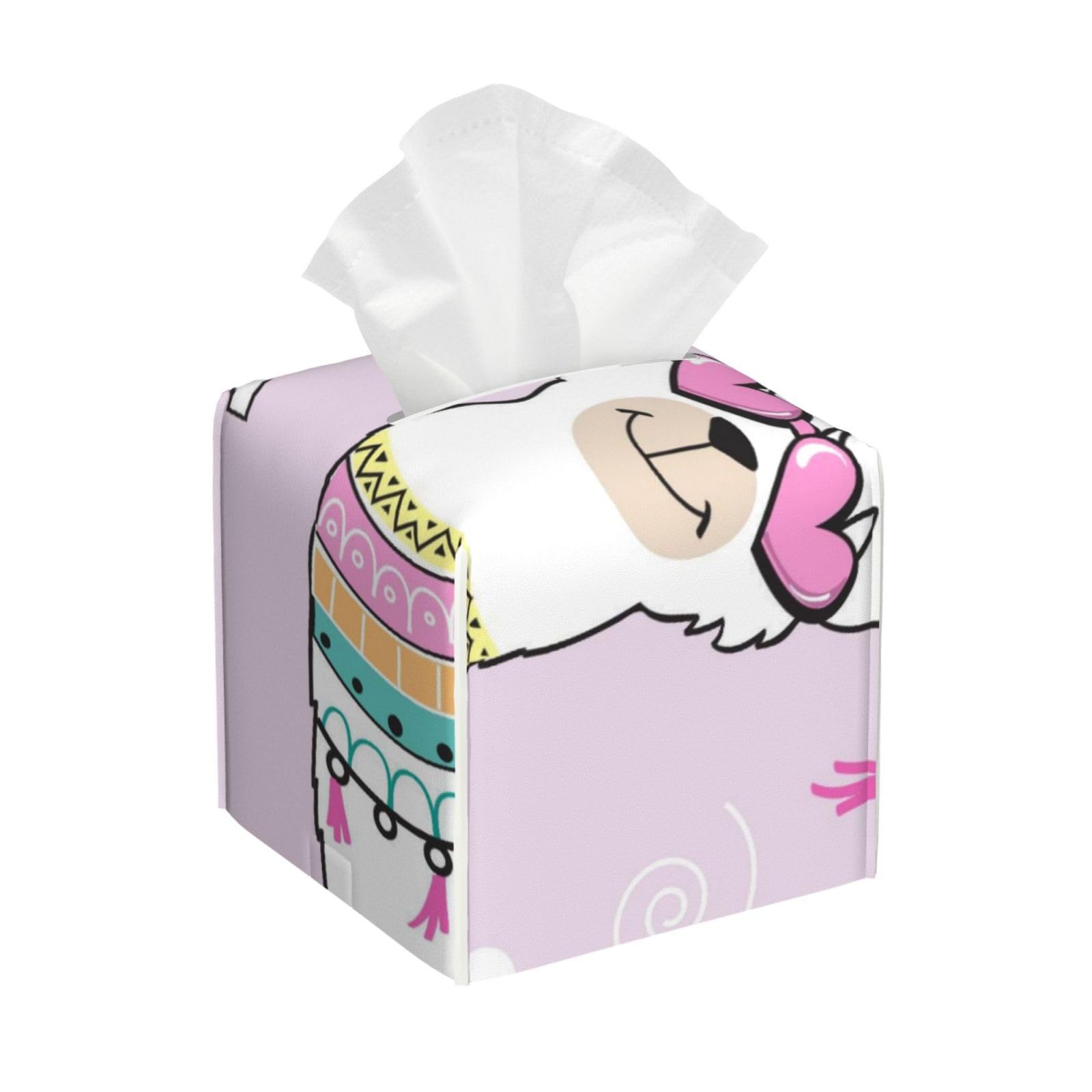 Cute Cartoon Llama with an Inscription No Drama Llama PVC Cube Tissue Pack for Home Office Bathroom Use