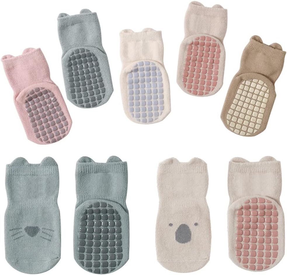 Baby Non-Slip Ankle Socks with Grips - Anti-Slip Crew Cotton Socks for Infants Toddlers Girls Boys - Image 7