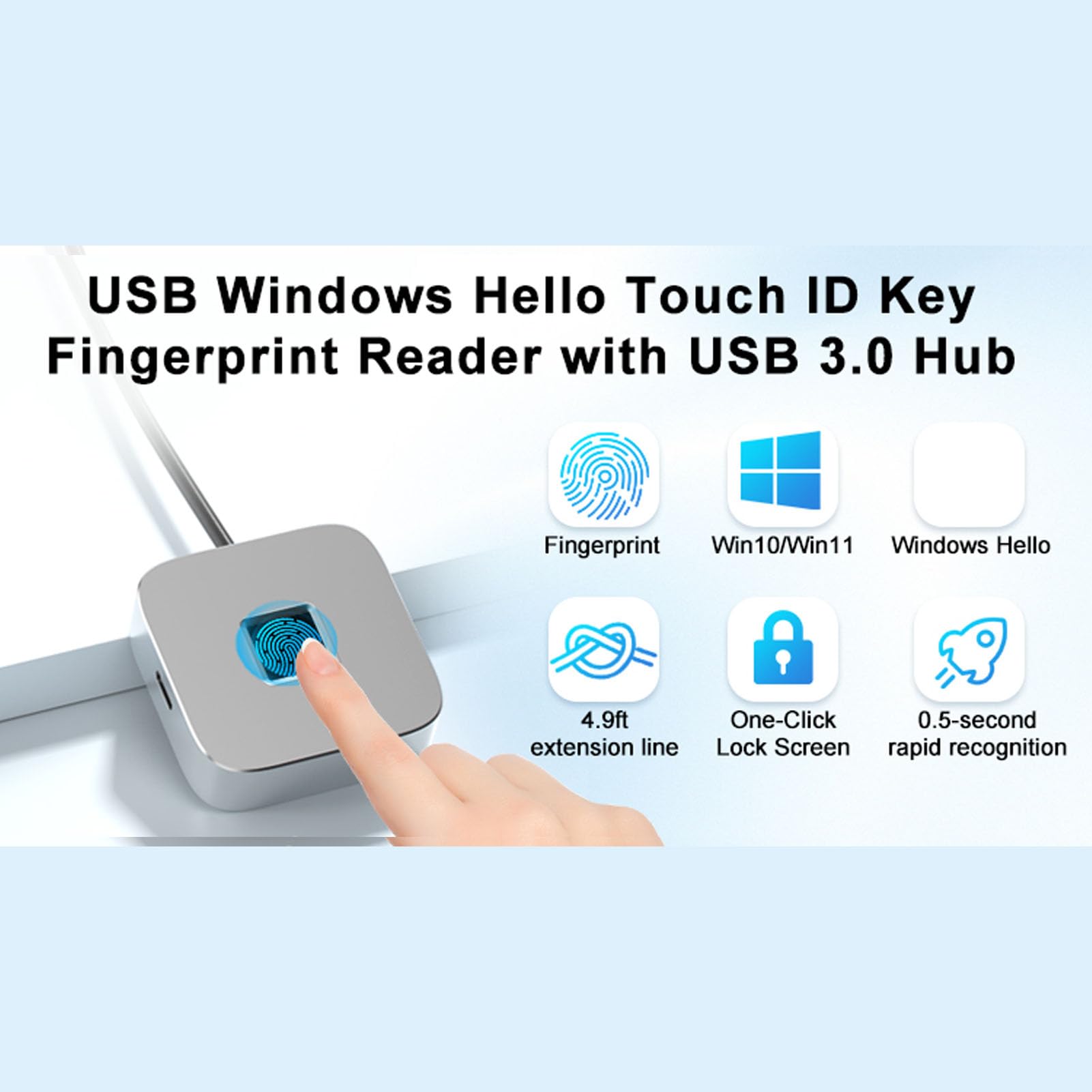 Fockety Lector de Huellas Dactilares USB, Escáner Biométrico Portátil de Huellas Dactilares, Llave de Seguridad de Coincidencia Rápida Táctil de 360 ​​Grados para Computadoras (Silver)