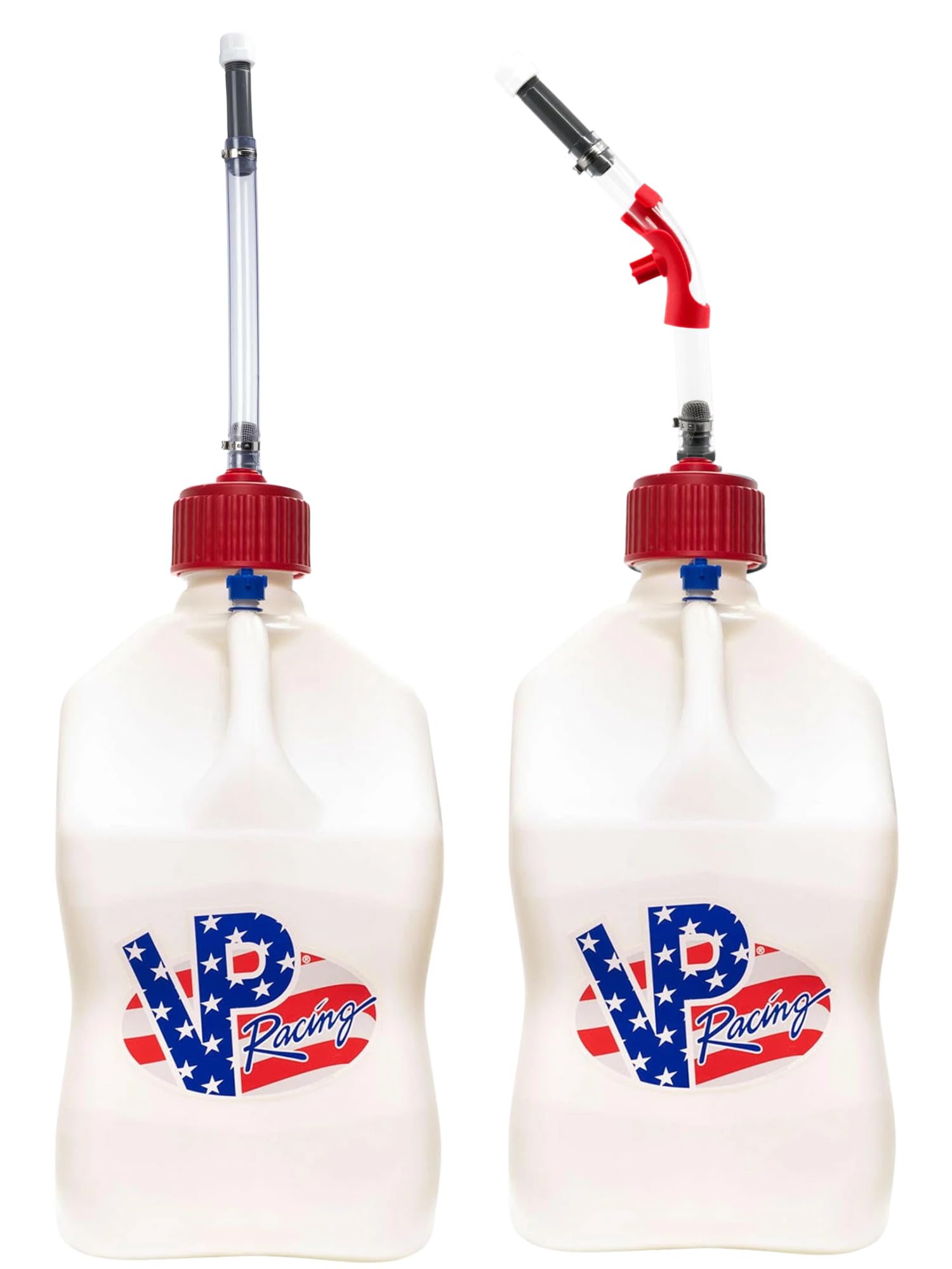 VP Racing Utility Container 5.5 Gallon - 2 Pack With 2 Deluxe Hoses and a Get Bent Hose Bender (Patriotic, 2 Pack)