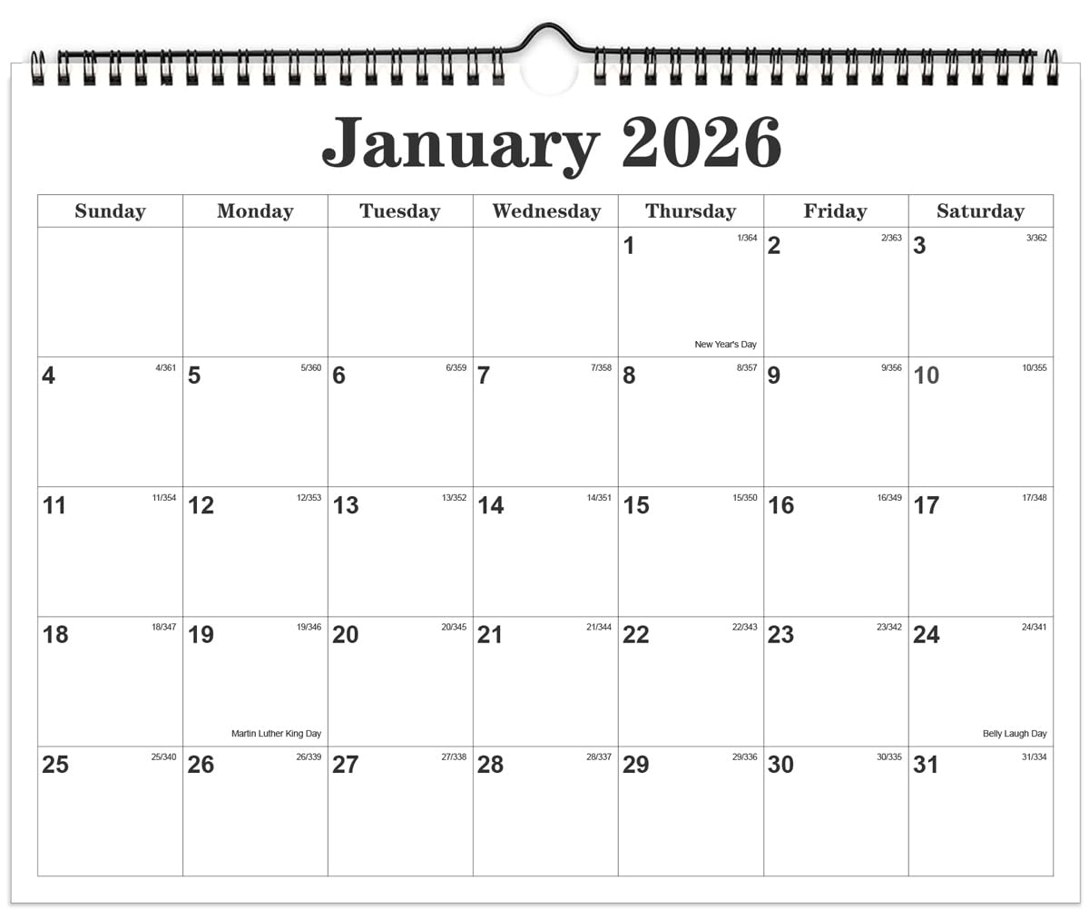 Calendar 2026 - Calendar 2026-2027 from January 2026 to June 2027, Spiral Binding Hanging Wall Calendar 2026 for Home/Office, 8.5" x 11", Black