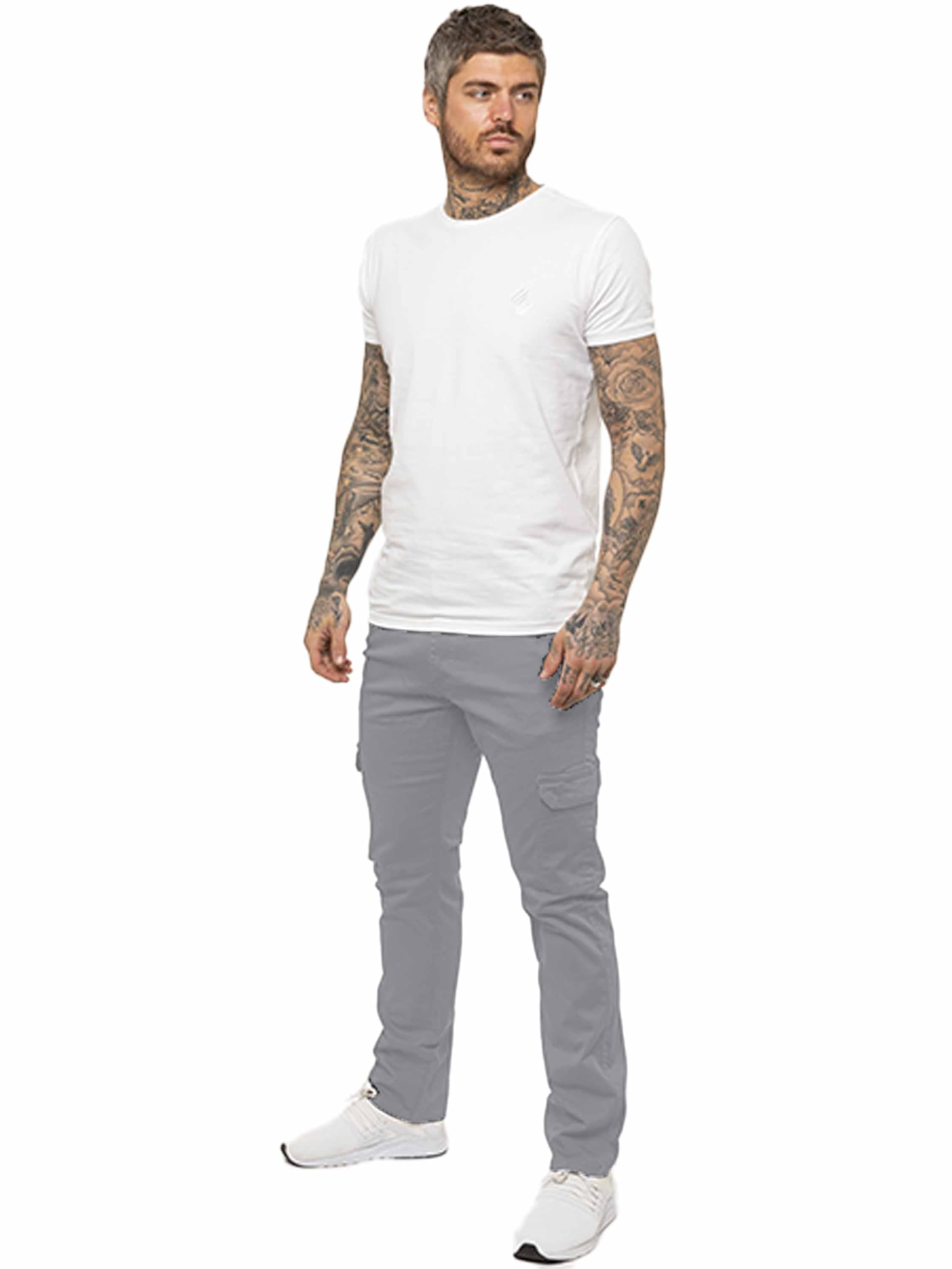 989Zé Enzo Men's Light Grey Trousers Cargo Pants Combat Jeans Cotton Casual Stretch Slim Fit Chinos (Uk, Waist & Inseam, 30, 32, )
