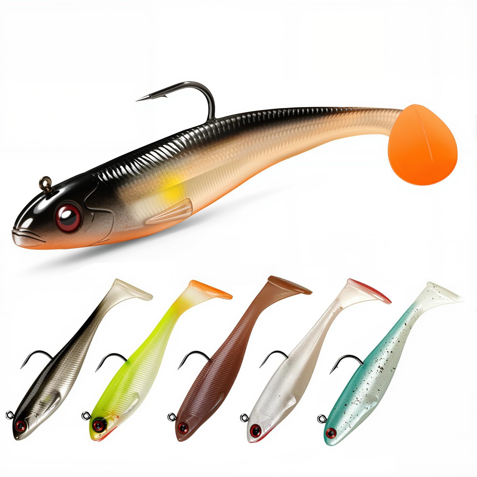 Easy Catch Pre-Rigged Soft Lures, Unique Vibrating Swim Action and Trembly Sinking Move for More Bites, Amazing Soft Swimbait for Family Fishing, Fishing Lures for Bass Trout Crappie Walleye