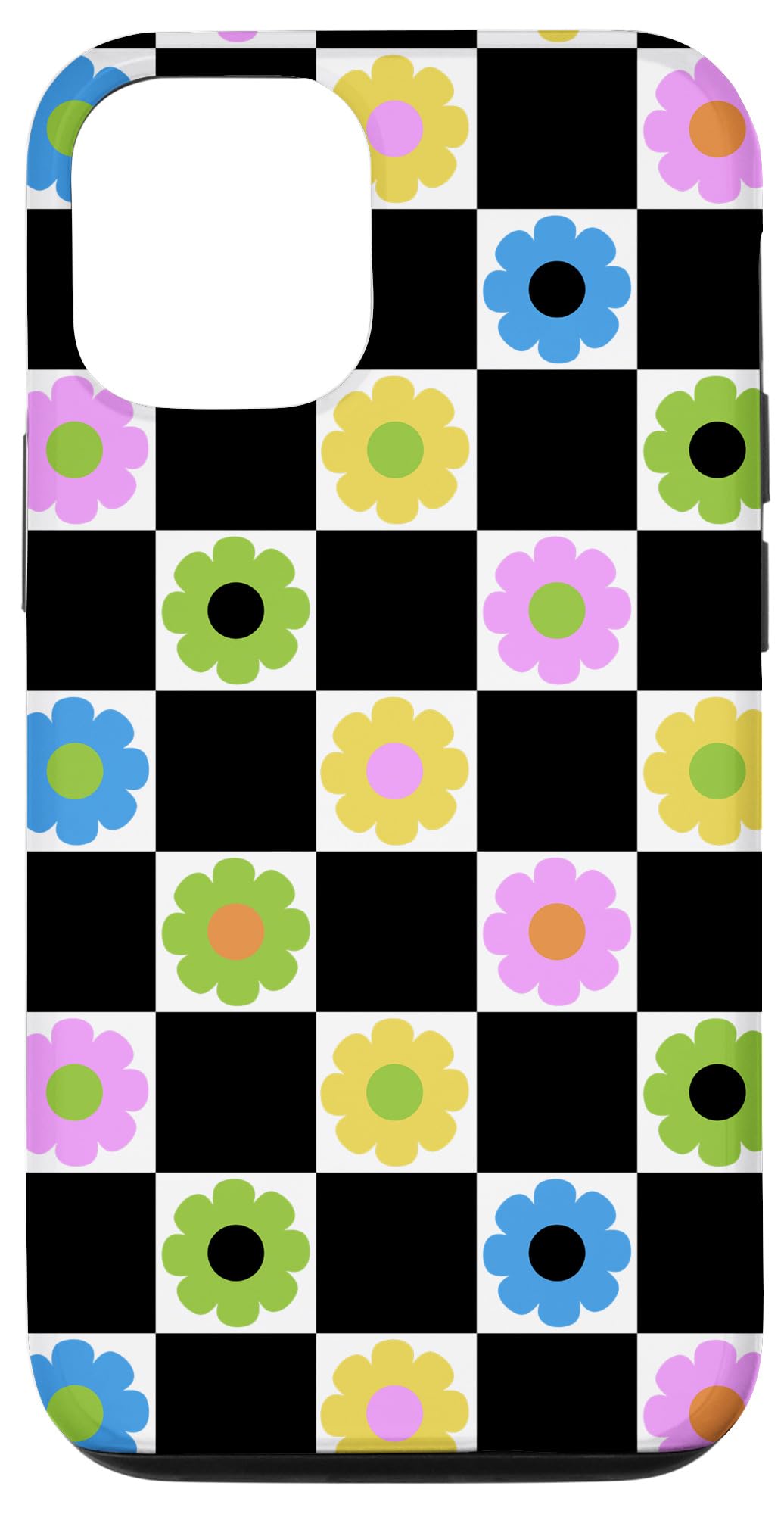 iPhone 15 Groovy Chick Phone Case 60s 70s Flower Power Checkerboard Case