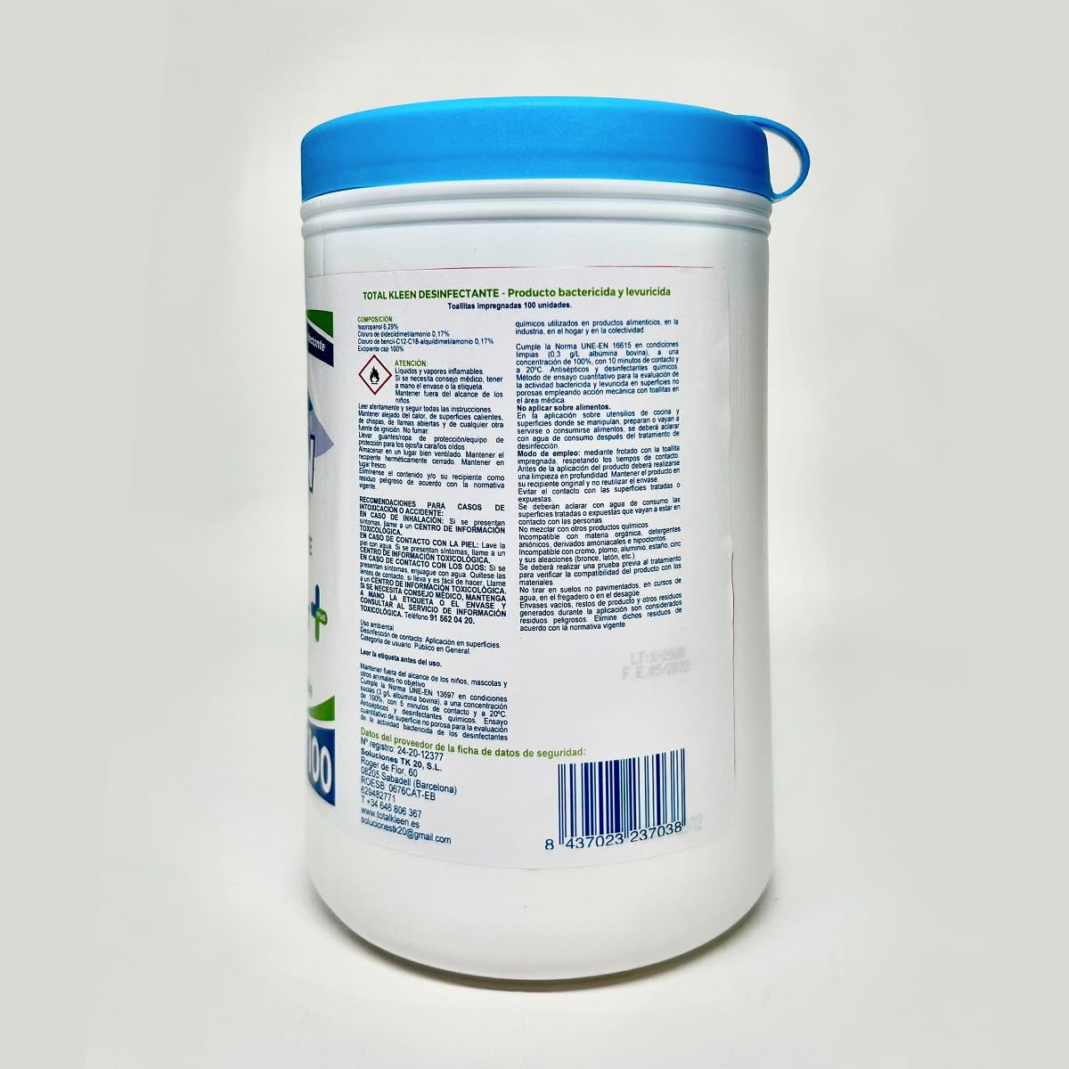 Toallitas de limpieza multiusos Total Kleen para todas las superfícies - 100% Biodegradable - Limpieza en una sola pasada - Envase 100% Reciclable - Bote 100 Toallitas Desinfectantes