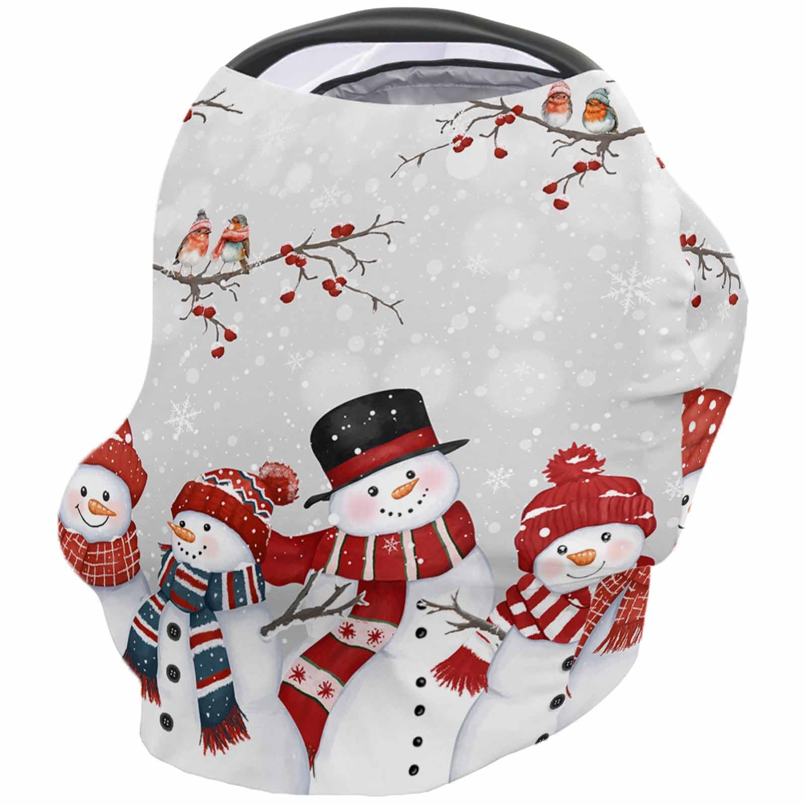 Nursing Cover for Breastfeeding Scarf, Christmas Red Snowman Bird Snow Grey Baby Car Covers Super Soft Multi Use for Canopy Shopping Cart Cover Blanket Stroller Cover